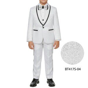 White/Black Paisley Shawl Collar 5 Piece Boys Tuxedo
